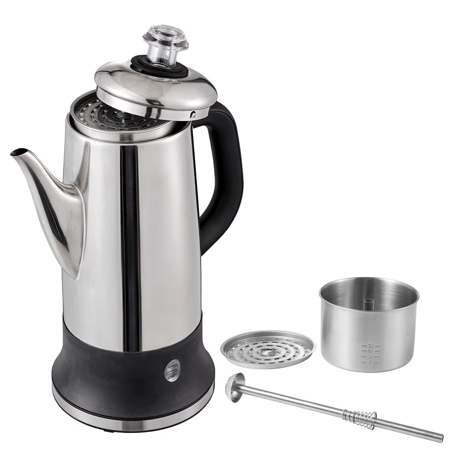 KFFKFF 12-Cup Electric Percolator Coffee Pot Stainless Steel Coffee Maker Silver