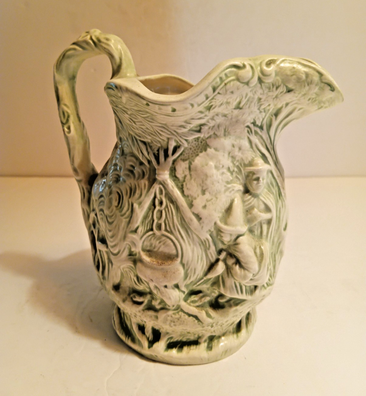Vintage Parian Ware Moulded Relief Gypsy/Witch Scene Jug Halloween 6 1/2\