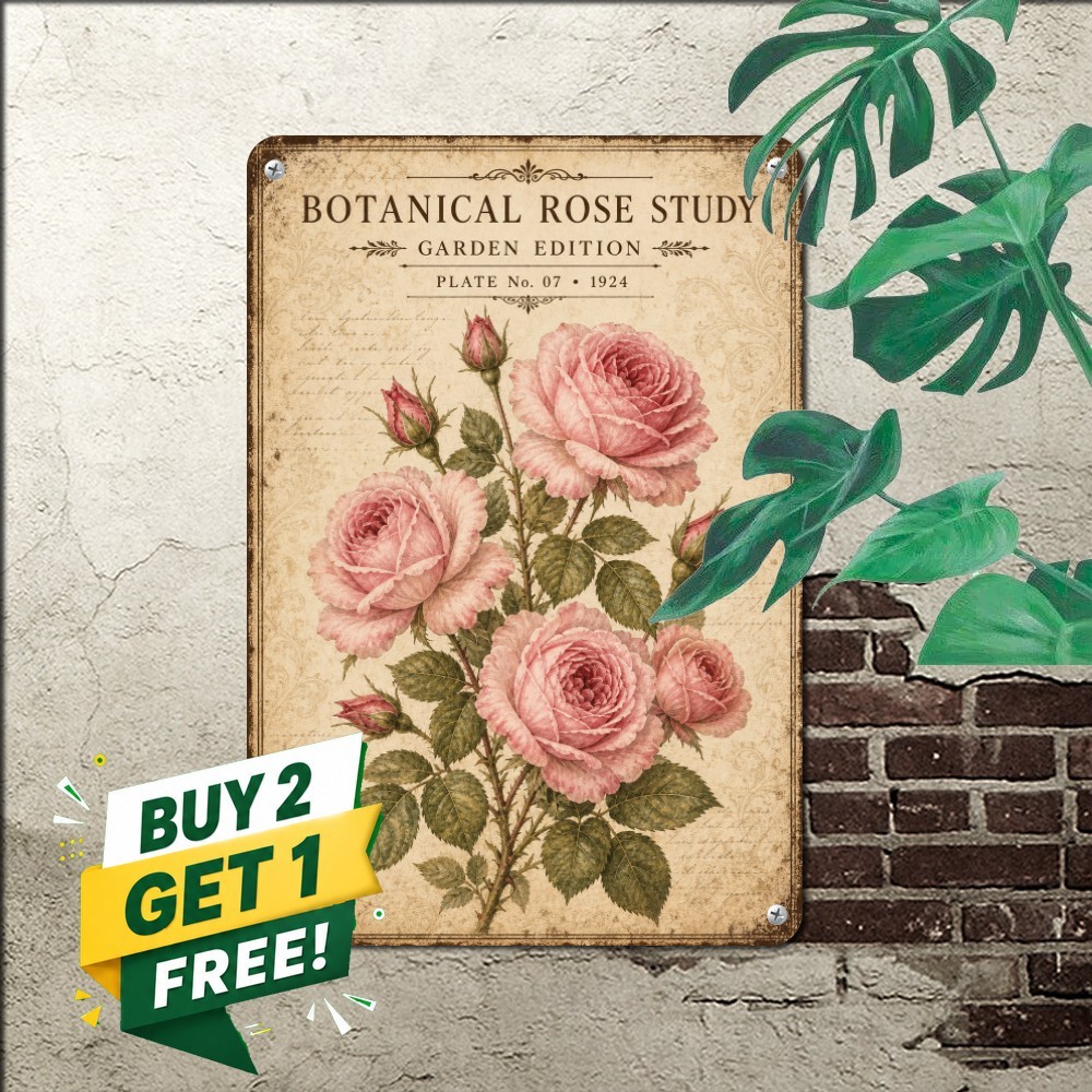 vintage botanical rose poster pink roses bouquet illustration