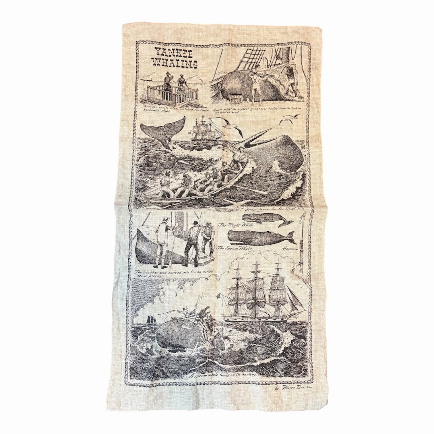 Vintage Warren Boucher Nautical Tea Towel Whaling Maritime Vintage Warren Boucher Nautical Tea Towel Whaling Maritime