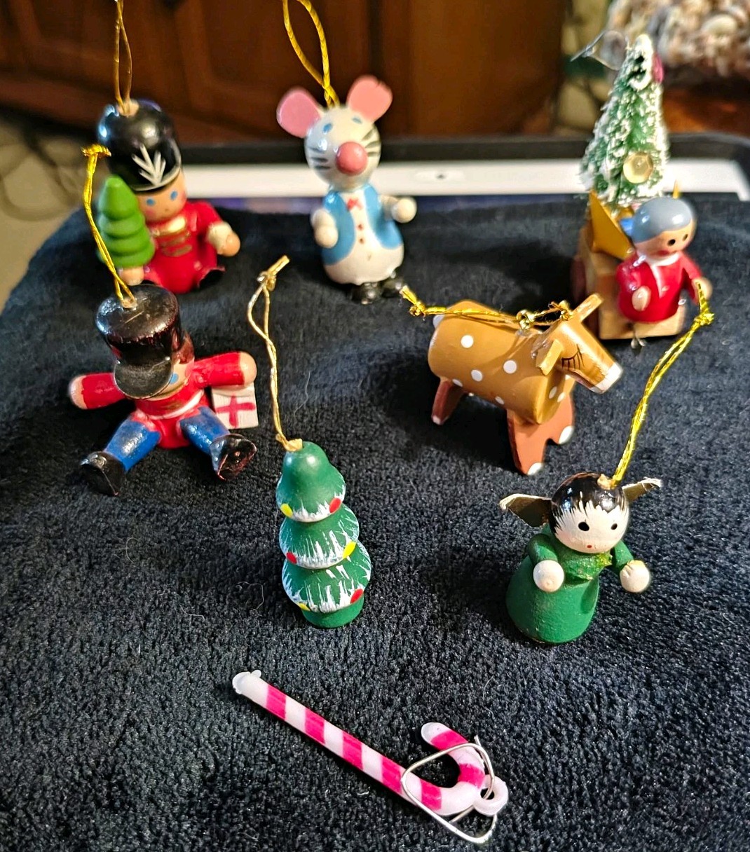 Lot of 7 Vintage Wooden Mini Christmas Ornaments 