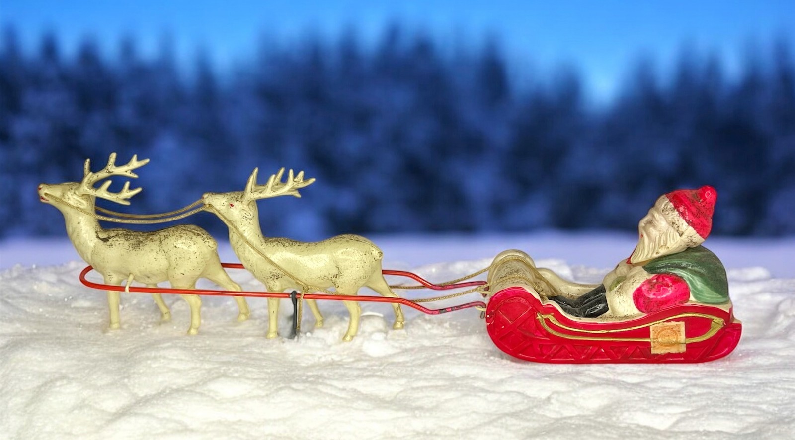 Antique Celluloid Santa Claus Sleigh 2 Glitter Reindeer w/Reins ~Japan 1930s~ Antique Celluloid Santa Claus Sleigh 2 Glitter Reindeer w/Reins ~Japan 1930s~
