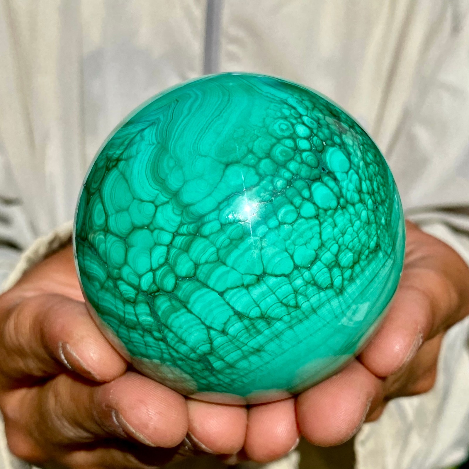 1.29LB Rare Natural Malachite quartz hand Carved sphere Crystal Healing Gem bal