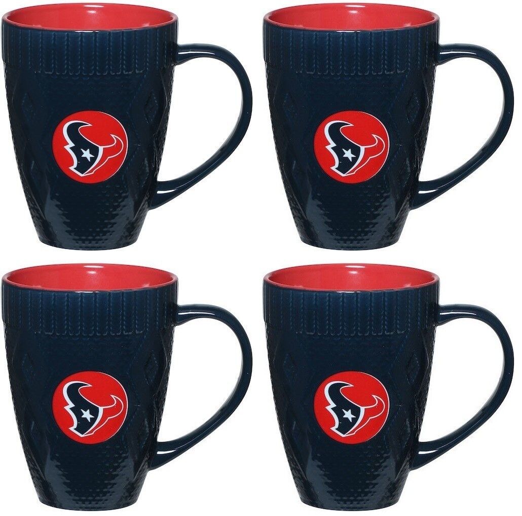 (4) NFL Houston Texans Football Ceramic Coffee Mugs Drink Cups 16oz 16 Ounces