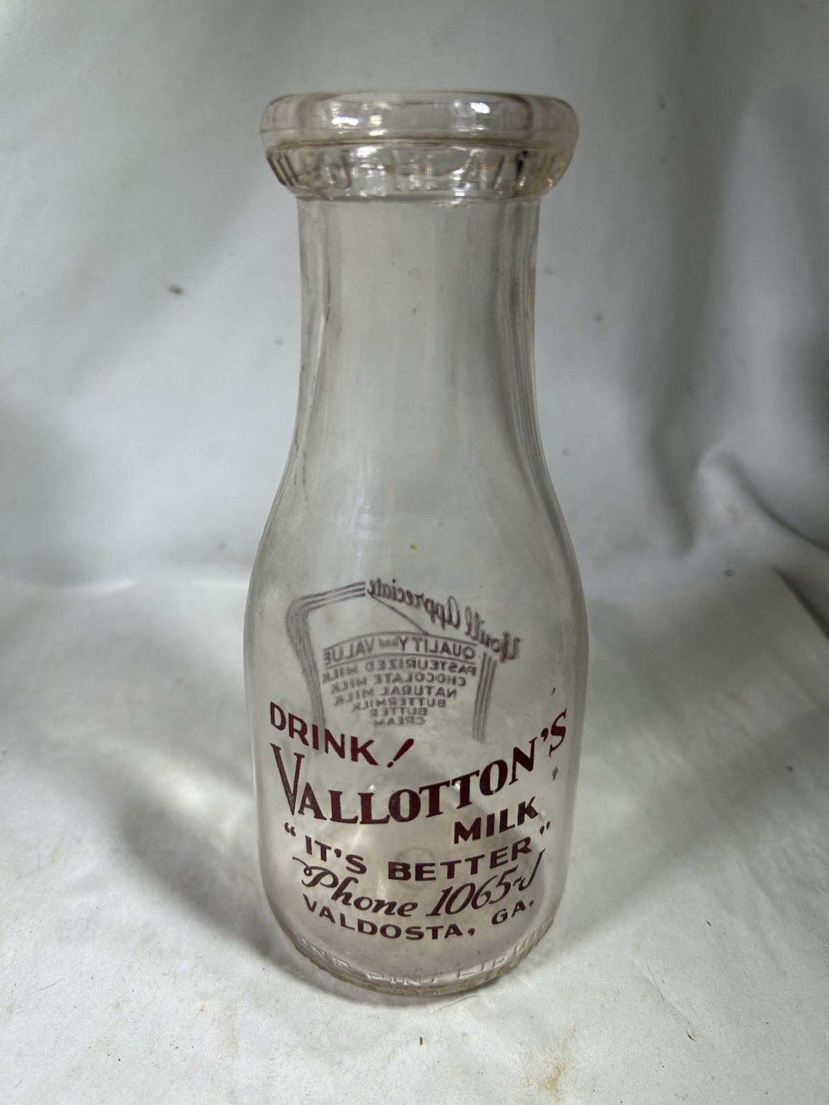 Vintage Valdosta GA Georgia Vallotton Milk Bottle Phone 1065 ACL Glass Decor Vintage Valdosta GA Georgia Vallotton Milk Bottle Phone 1065 ACL Glass Decor