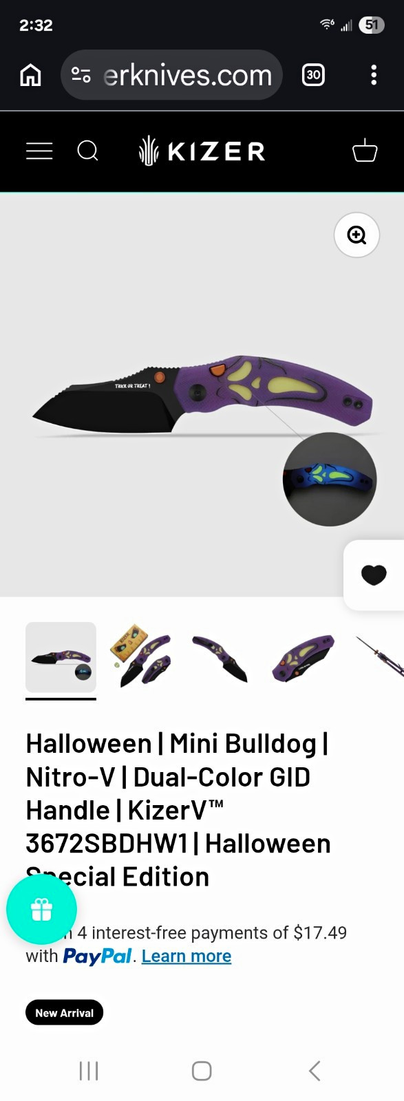 Kizer Scream Ghostface Mini Bulldog Nitro-V Sheepsft Liner Lock GID Purple Blue