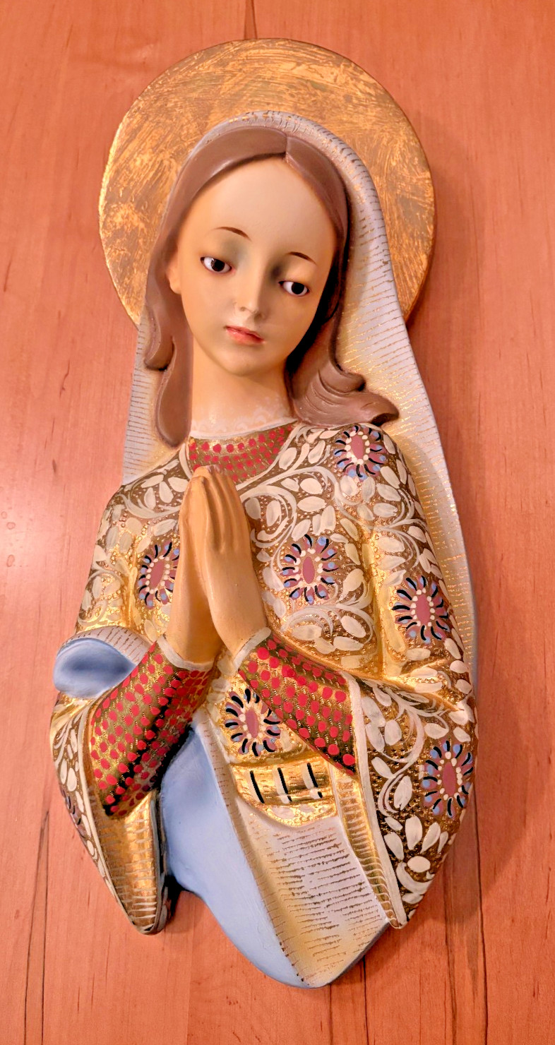 Catholic Virgin Mary Madonna Wood Paste Wall Plaque Spain - Indulgence Approved