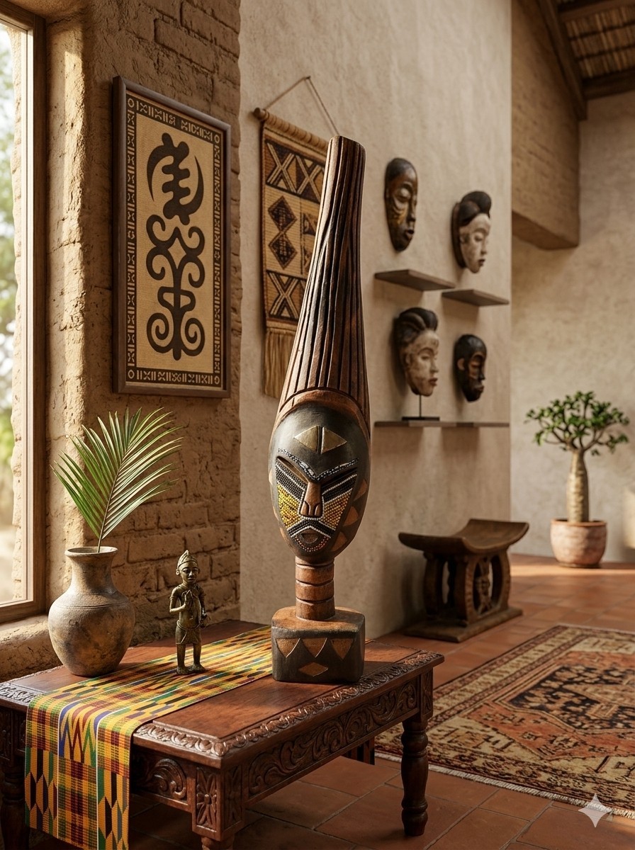 West African Hand-carved Sese Wood Beaded Sculpture Art Ghana West African Hand-carved Sese Wood Beaded Sculpture Art Ghana