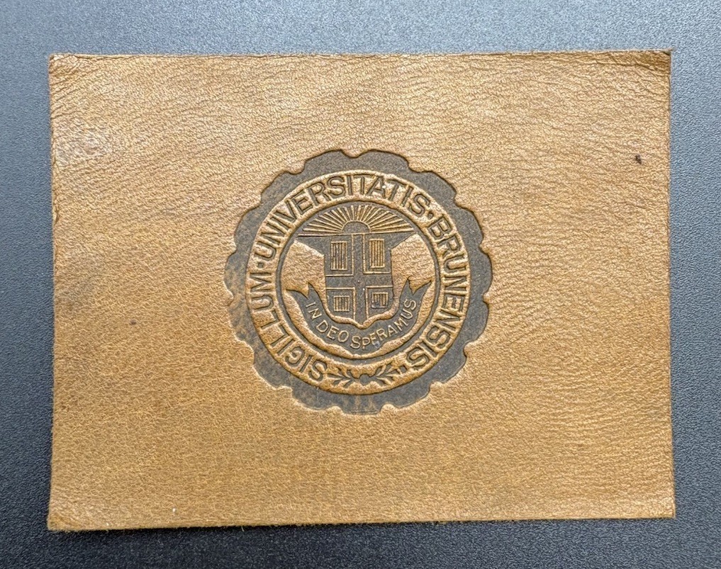 c1910 L20 Brown University College Seal Tobacco Leather 2x2.5 Antique c1910 L20 Brown University College Seal Tobacco Leather 2x2.5 Antique