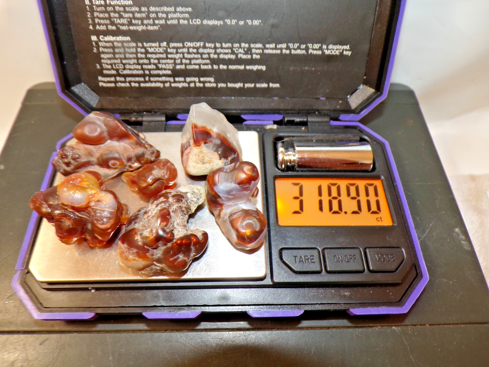 6 Pcs Fire Agate Rough, Deer Creek (Arizona) High Grade - 318.9 Ct. 6 Pcs Fire Agate Rough, Deer Creek (Arizona) High Grade - 318.9 Ct.