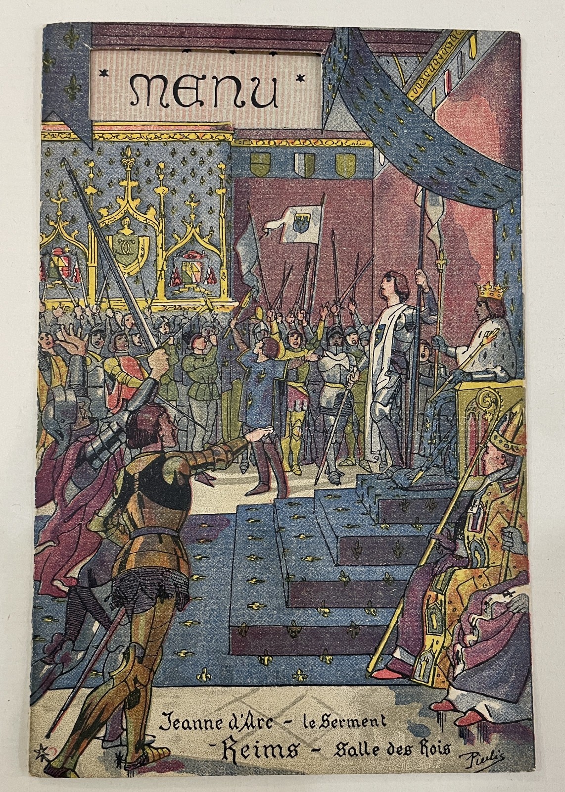 Rare Antique French Joan of Arc Menu Reims Cathedral Charles Heidsieck c1930