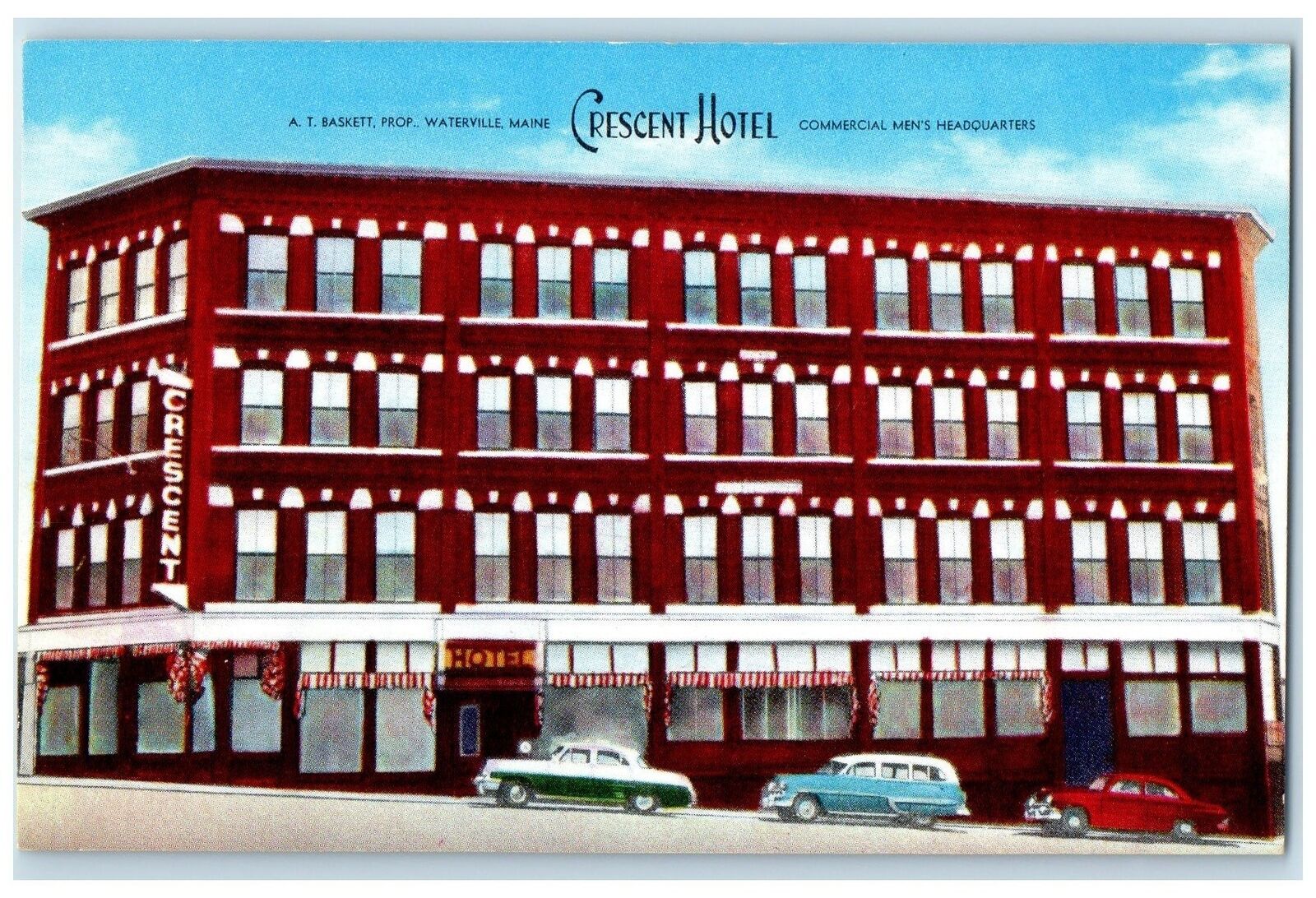 c1940's Crescent Hotel Exterior Roadside Waterville Maine ME Unposted Postcard