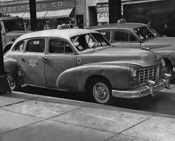 Taxi cab in the streets of New York City in the 1950\'s Historic Old Photo Taxi cab in the streets of New York City in the 1950\'s Historic Old Photo