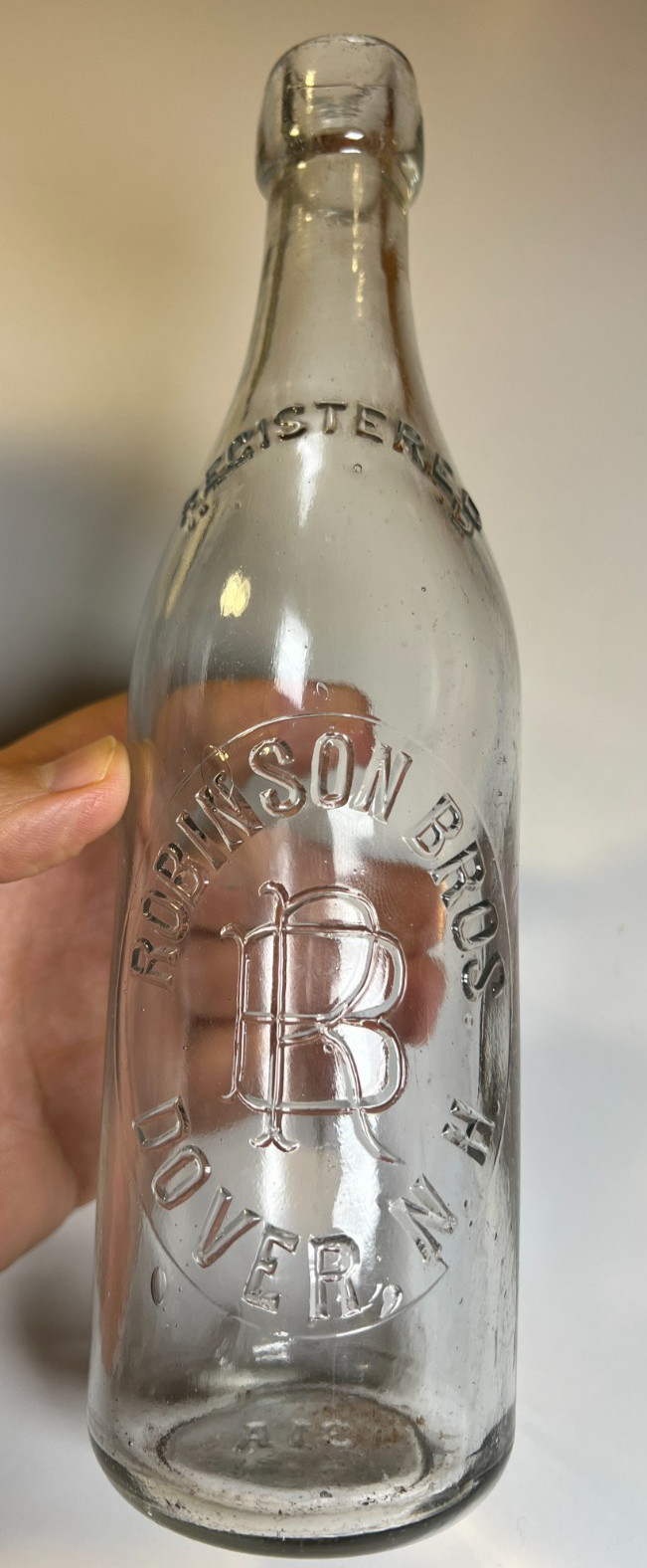 Antique ROBINSON BROS DOVER New Hampshire NH Soda Bottle Early Blob Top Blobtop