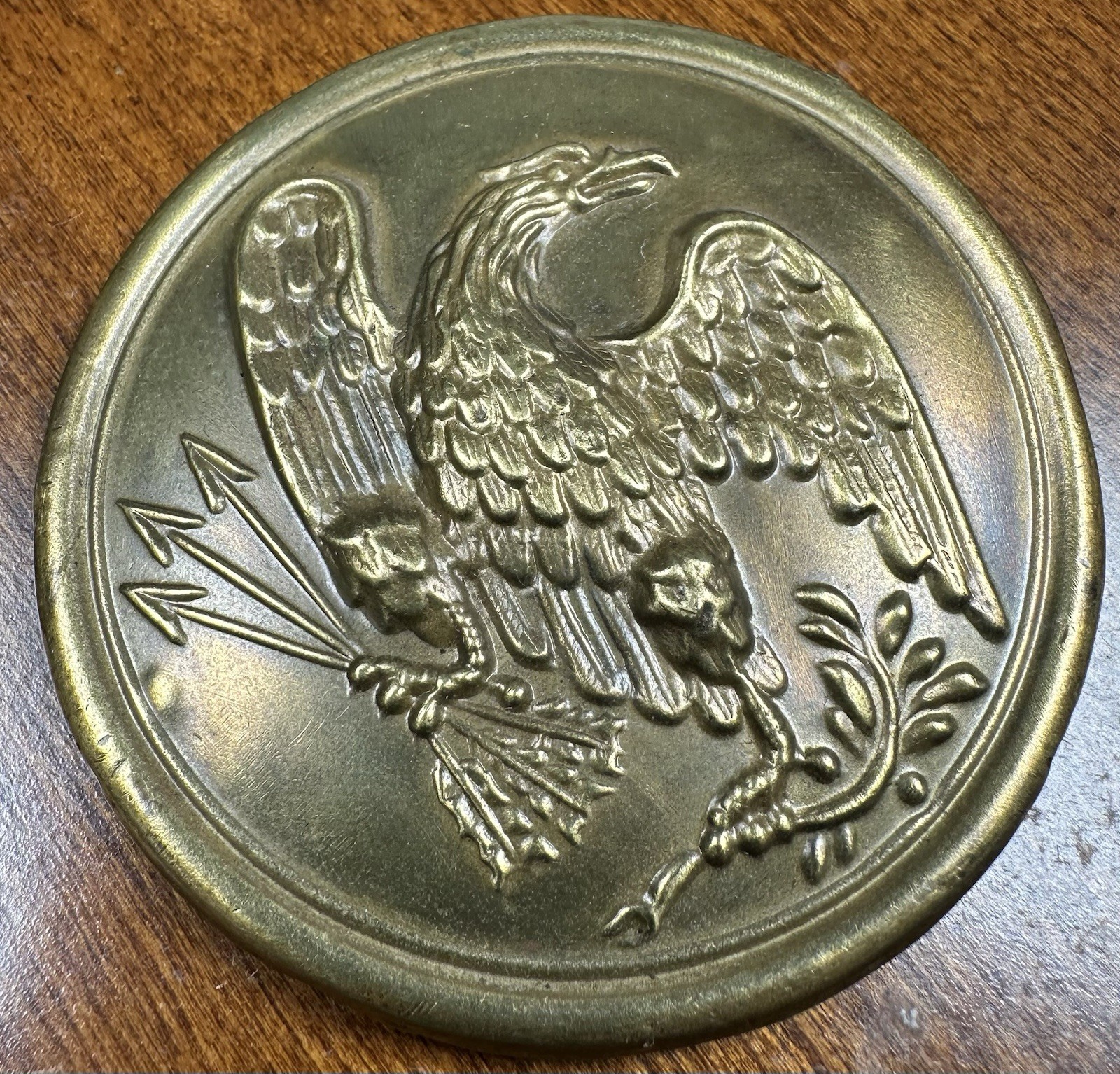 Antique Patriotic US Federal Eagle Stamp Brass Medallion LeadFilled Shield Plate Antique Patriotic US Federal Eagle Stamp Brass Medallion LeadFilled Shield Plate