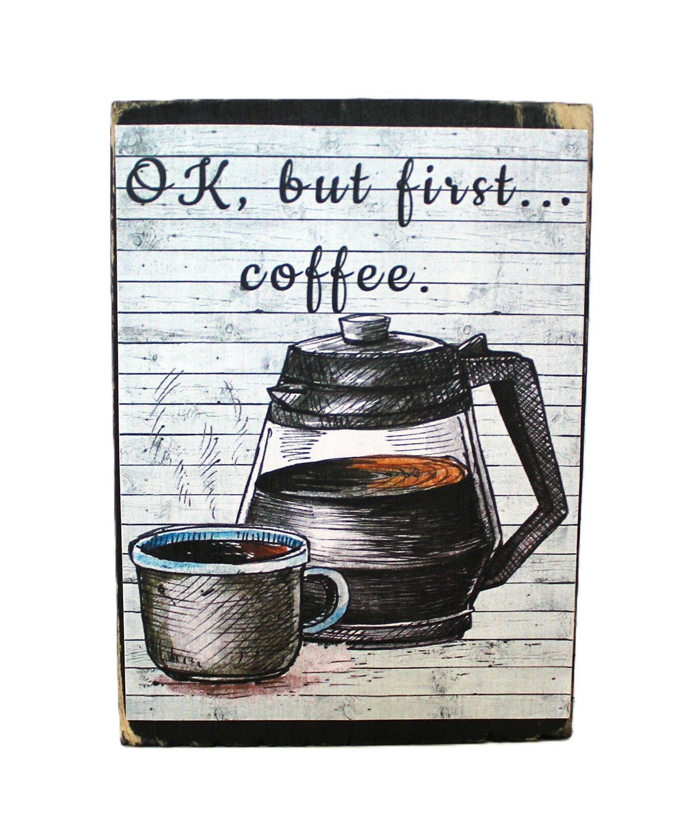 OK But First Coffee Primitive Farmhouse Tiered Tray Sign Shelf Sitter Block USA OK But First Coffee Primitive Farmhouse Tiered Tray Sign Shelf Sitter Block USA