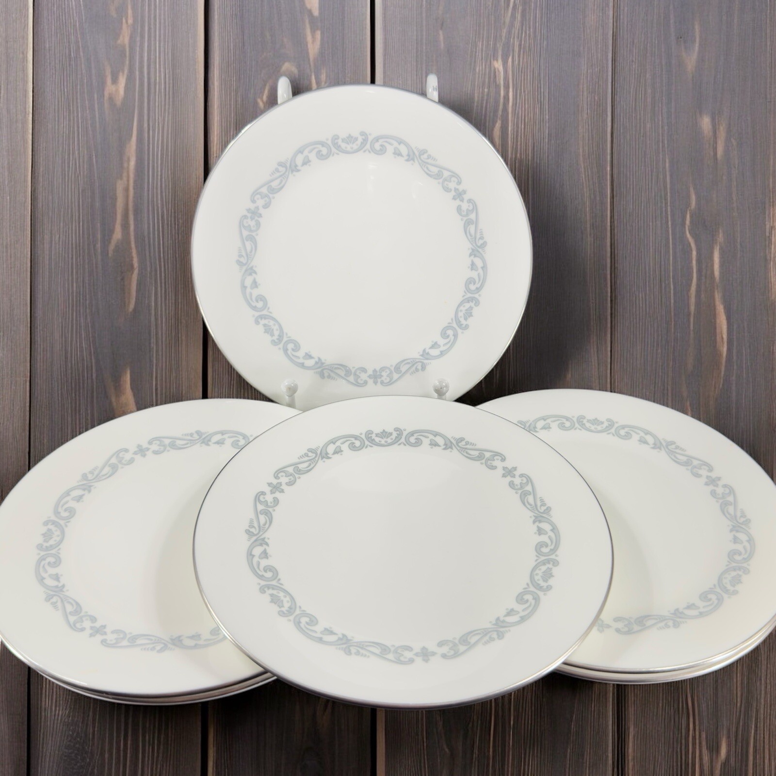 Minton Silver Scroll Pattern Round Porcelain Dish Plate Made In England Set 6 Minton Silver Scroll Pattern Round Porcelain Dish Plate Made In England Set 6