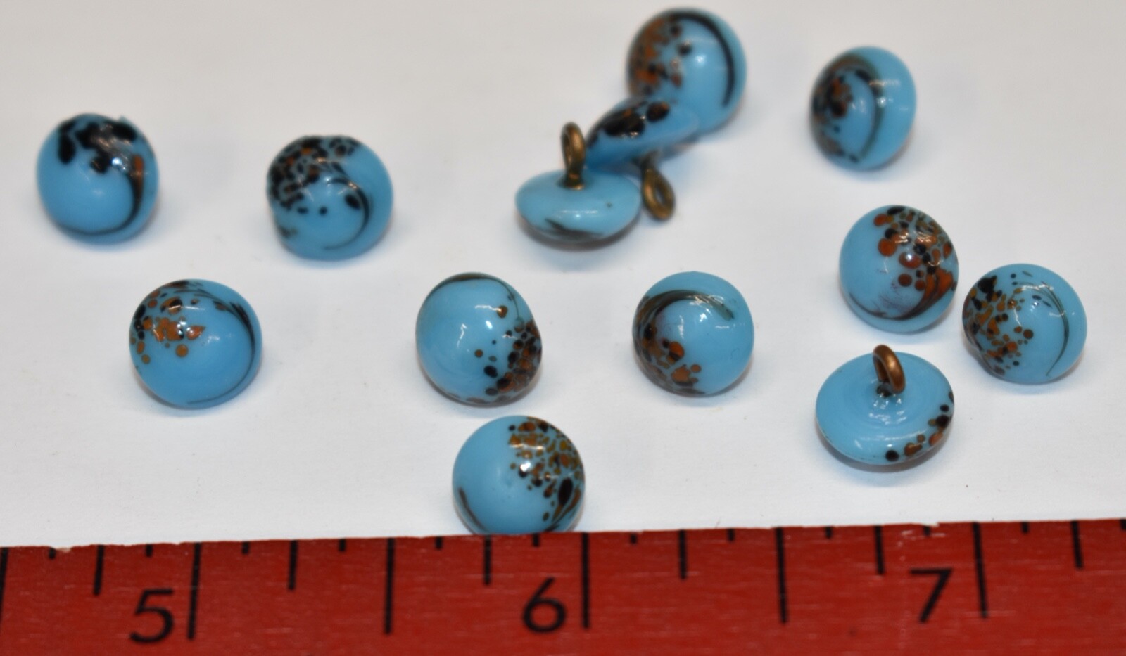 VINTAGE TURQUOISE millefiore BUTTONS JAPAN GLASS BEADS • 9mm  FLORAL