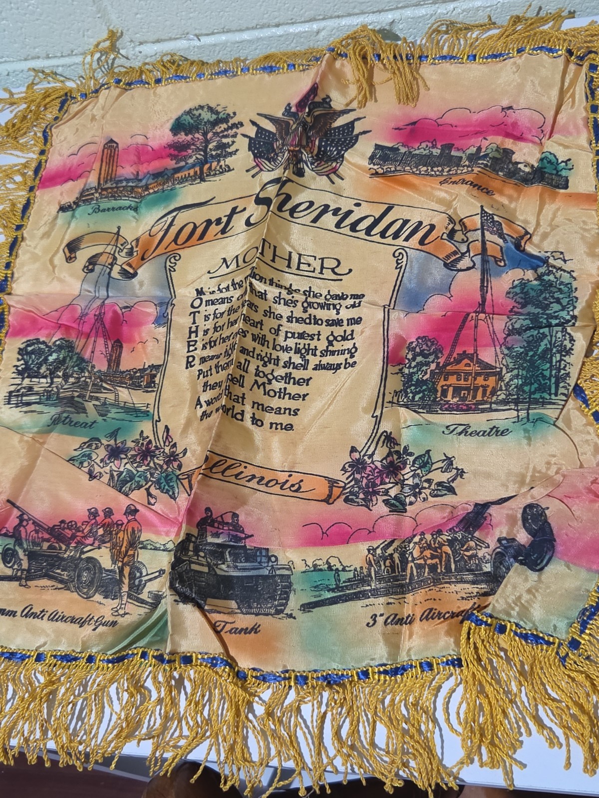 Vintage Fort Sheridan, Illinois Souvenir Pillowcase with Graphics 20x19 US Army Vintage Fort Sheridan, Illinois Souvenir Pillowcase with Graphics 20x19 US Army