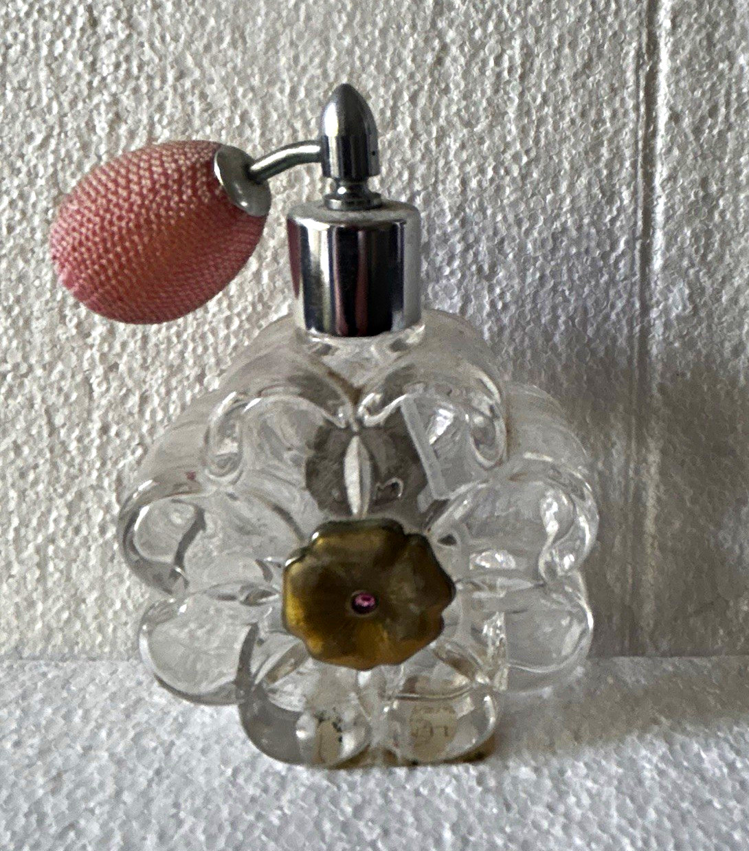 Vintage German Lead Crystal Pansy Perfume Atomizer Bottle Pink Bulb Floral Vintage German Lead Crystal Pansy Perfume Atomizer Bottle Pink Bulb Floral