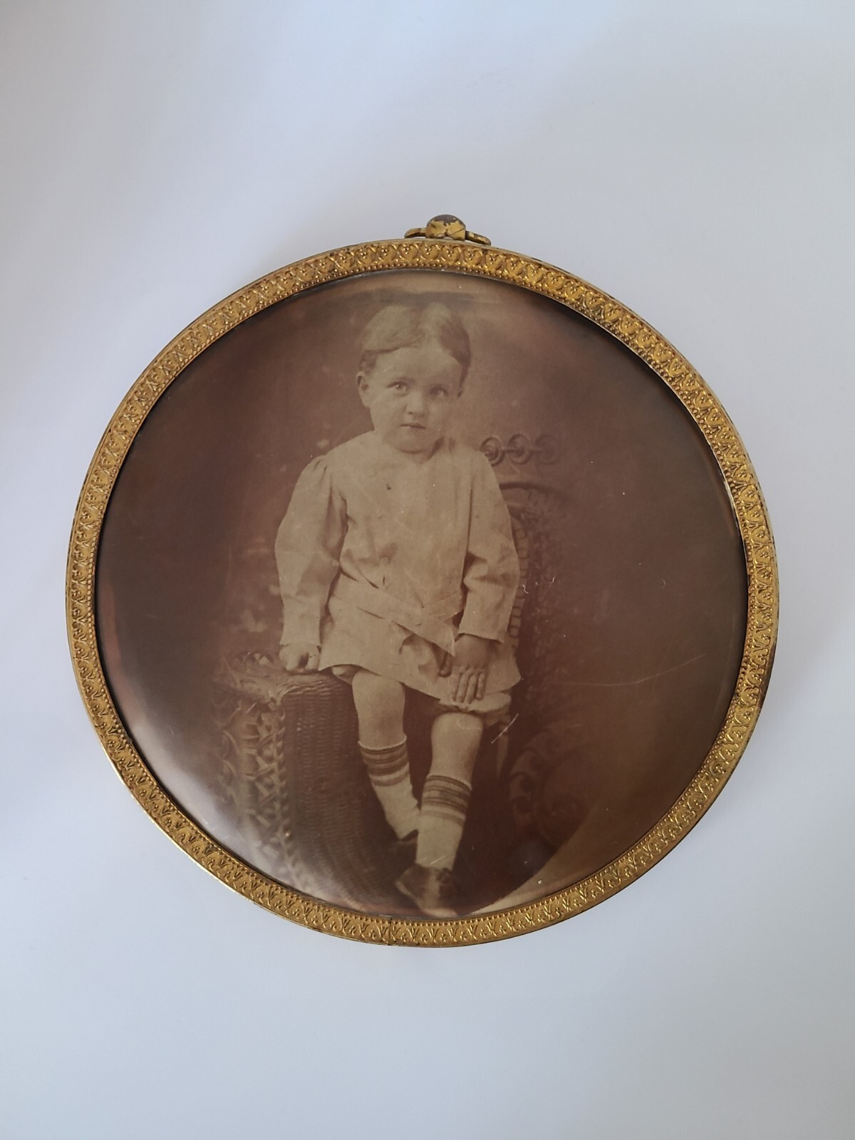 Antique Framed Celluloid Photo Of Toddler Boy From Columbia Portrait Co. Antique Framed Celluloid Photo Of Toddler Boy From Columbia Portrait Co.