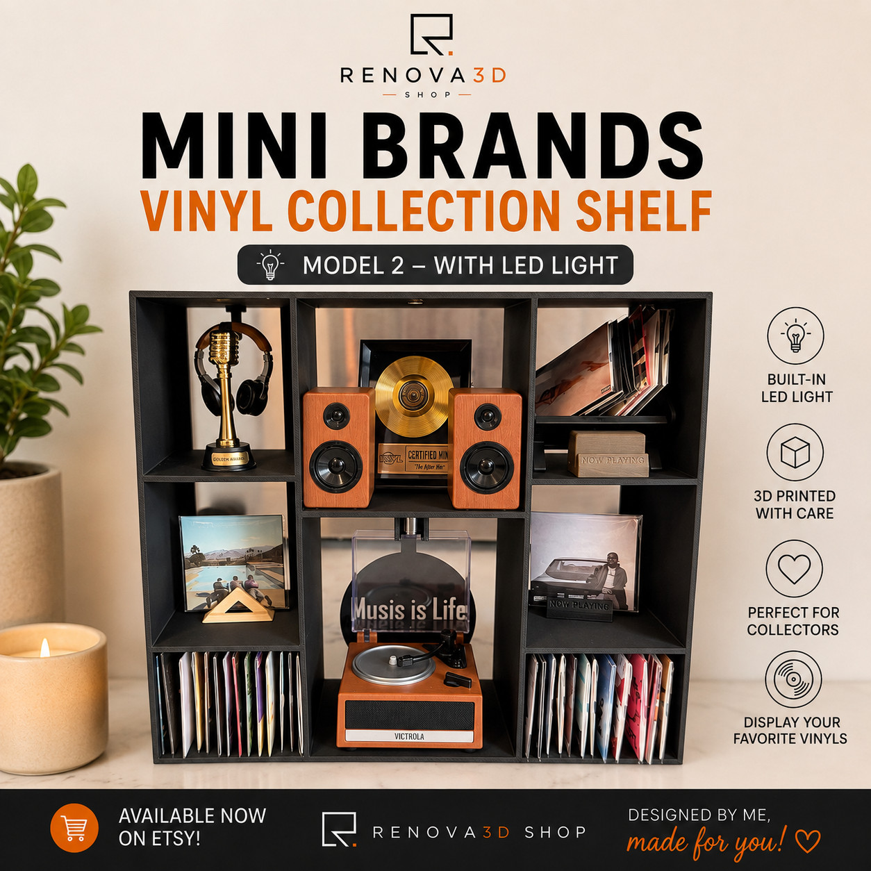 Mini Brands Vinyl Collection Display Shelf Model 2 Organizer w/ LED Light