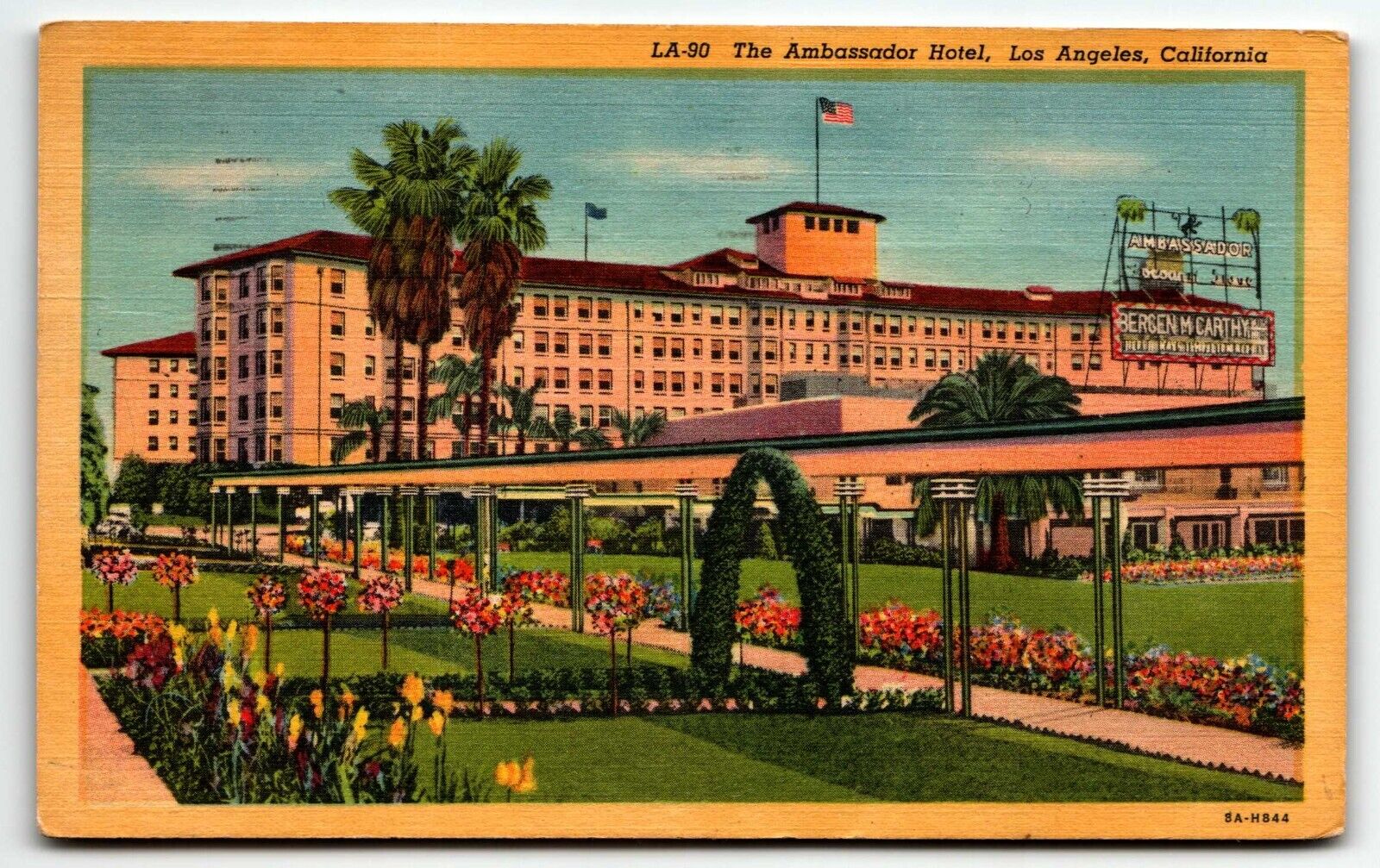 Ambassador Hotel Linen Postcard Los Angeles California CA PM 1954