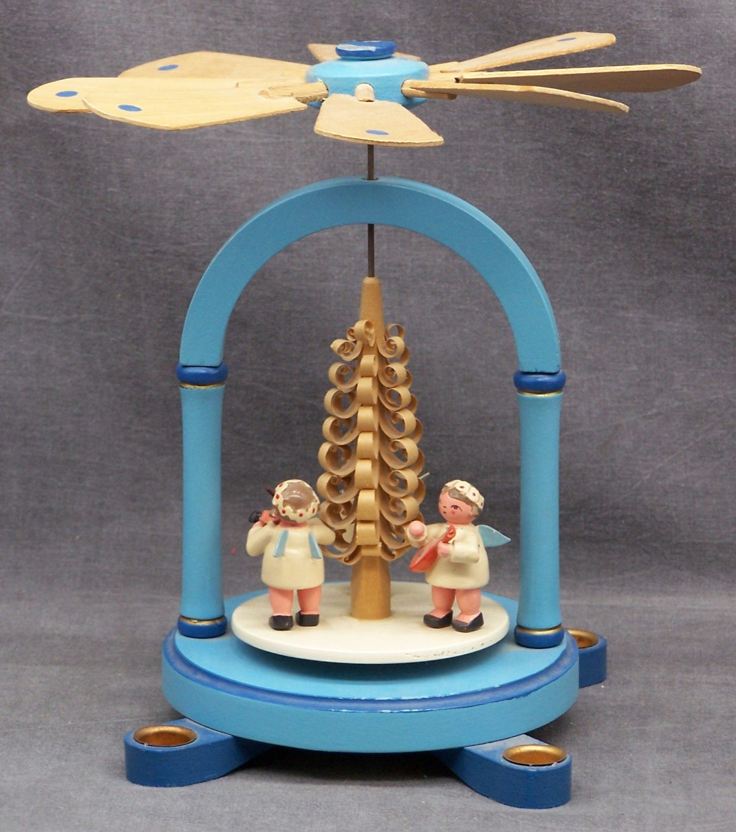Vintage German Erzgebirge Christmas Angel Pyramid Candle Carousel Blue 1960\'s Vintage German Erzgebirge Christmas Angel Pyramid Candle Carousel Blue 1960\'s