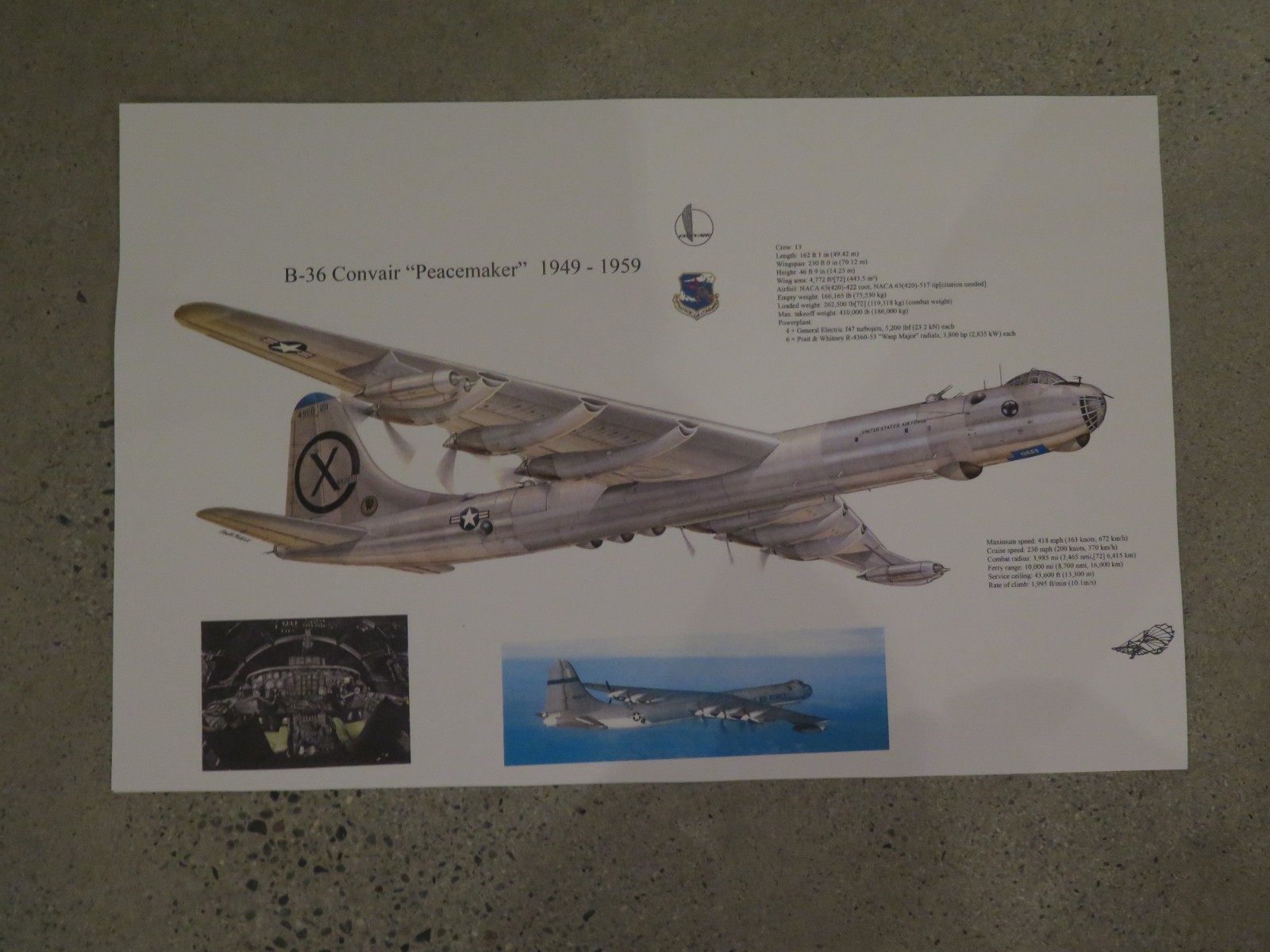 CONVAIR B-36 PEACEMAKER US AIR FORCE STRATEGIC BOMBER - DIAGRAM CONVAIR B-36 PEACEMAKER US AIR FORCE STRATEGIC BOMBER - DIAGRAM