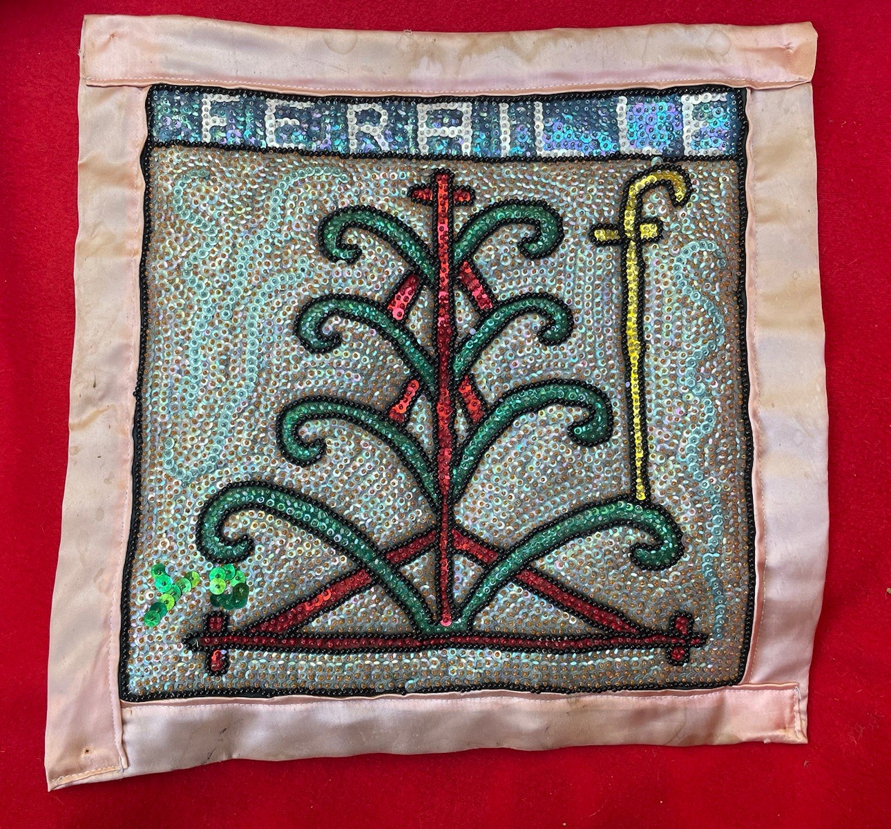 Haitian Vodou Vintage Beaded Drapo Flag ~ Ogou Féraille Veve Haitian Vodou Vintage Beaded Drapo Flag ~ Ogou Féraille Veve
