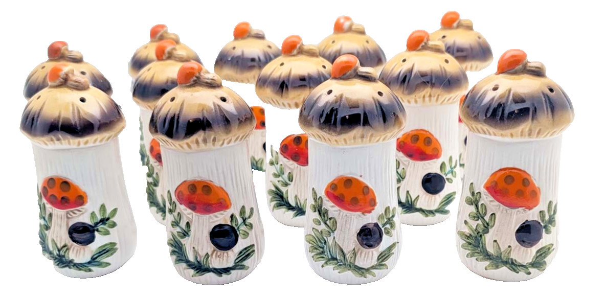 Vintage~1970s~Merry Mushroom~Salt and Pepper/Spice Shakers~Set of 12~Sears