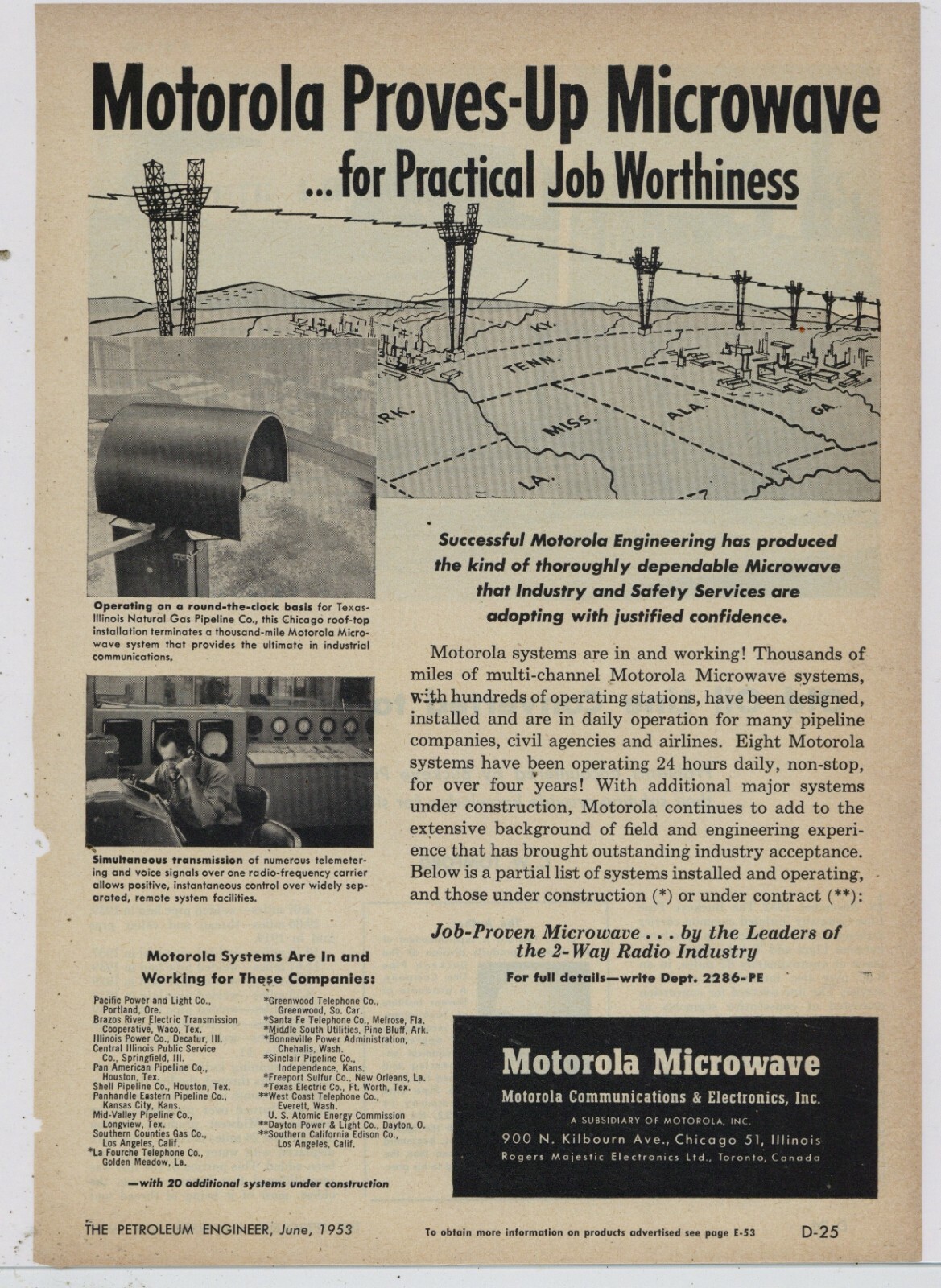 1953 Motorola Microwave Radio Ad: Texas-Illinois Natural Gas Pipeline Co. Job 1953 Motorola Microwave Radio Ad: Texas-Illinois Natural Gas Pipeline Co. Job