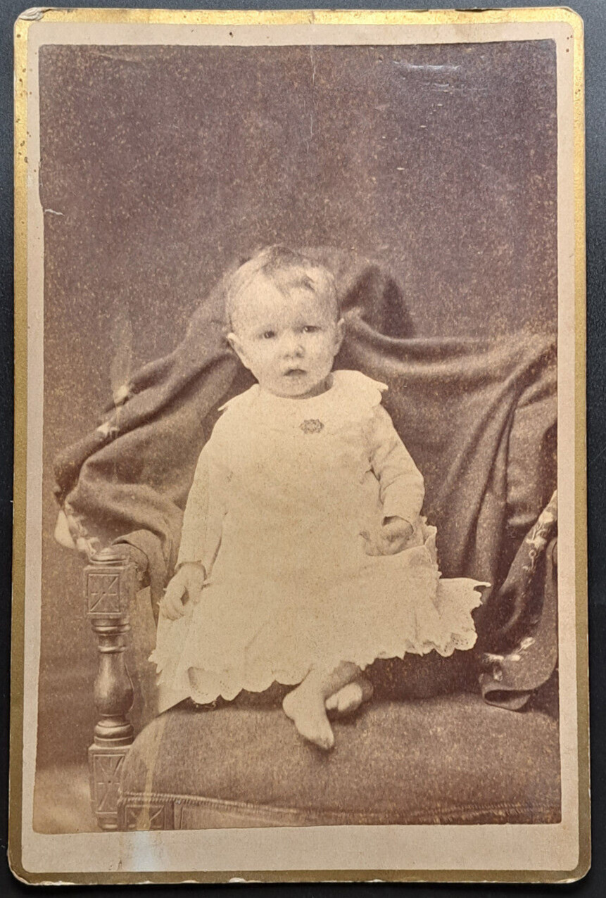 Antique 1880s Cabinet Card Baby Photo Gold Border Victorian Era Photograph