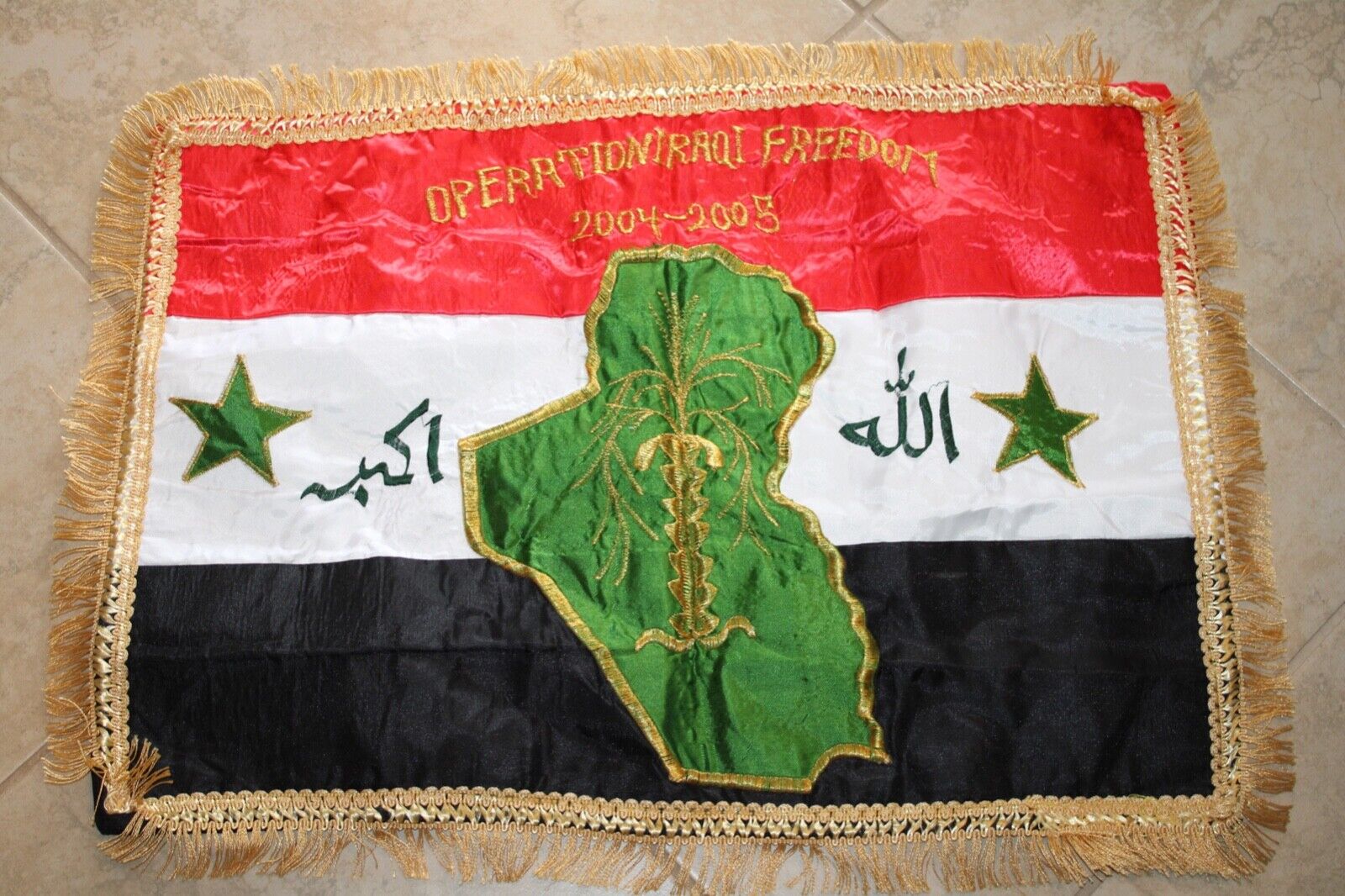 Operation Iraqi Freedom Iraq Bringback-Iraqi Flag with Gold Fringe 2004-05