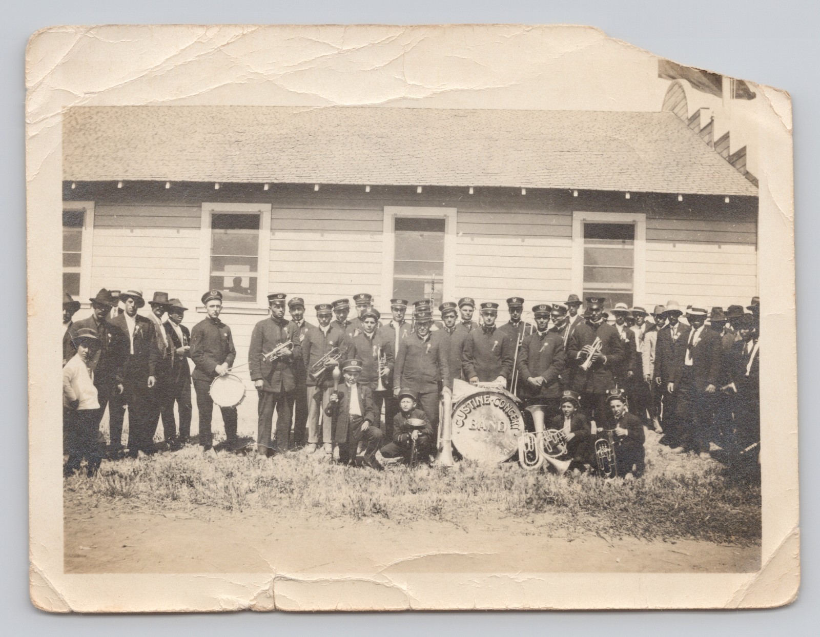 Vintage c1910s Gustine Concert Band Photo Gustine California DAMAGED