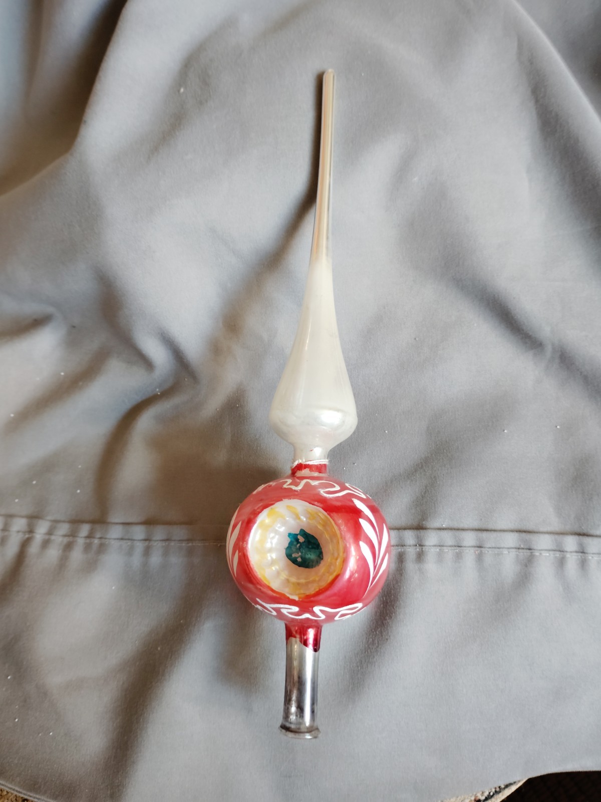 Vintage Christmas Ornament Tree Topper Western Germany Shiny Brite Red/White Vintage Christmas Ornament Tree Topper Western Germany Shiny Brite Red/White