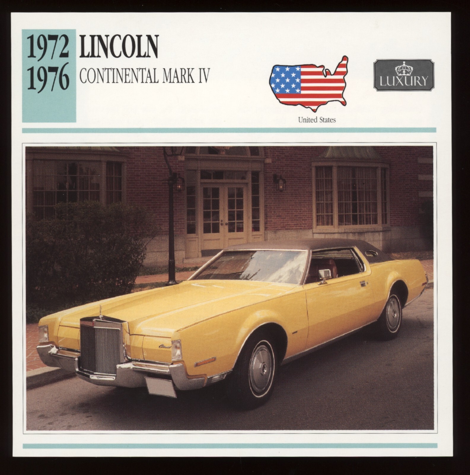 1972 - 1976 Lincoln Continental Mark IV Classic Cars Card 1972 - 1976 Lincoln Continental Mark IV Classic Cars Card