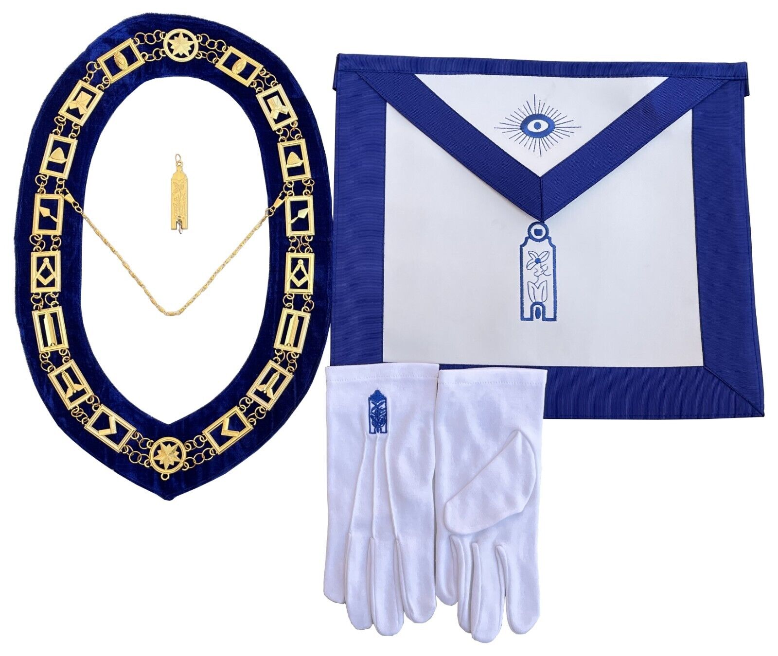 Masonic Master Masons Blue Lodge Junior Warden Apron Jewel Gloves Gold Collar
