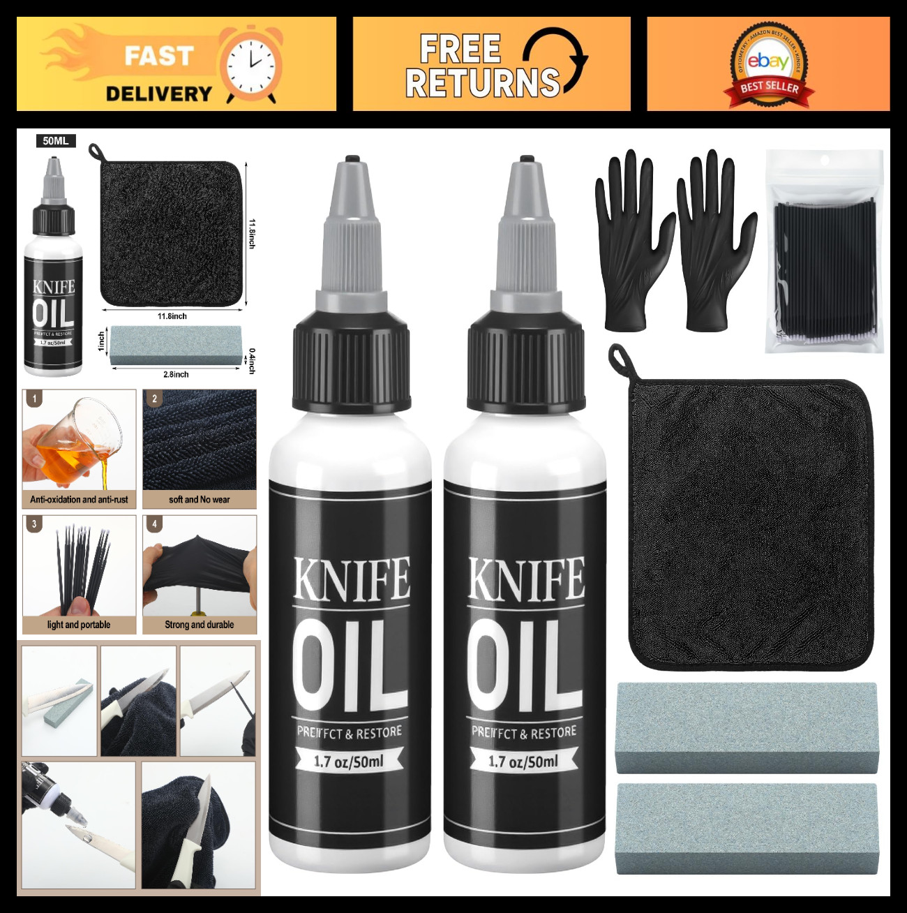 108 Pcs Knife Oil Rust Eraser Kit - Rust Remover, Maintenance Oil, Cloth & Glove 108 Pcs Knife Oil Rust Eraser Kit - Rust Remover, Maintenance Oil, Cloth & Glove