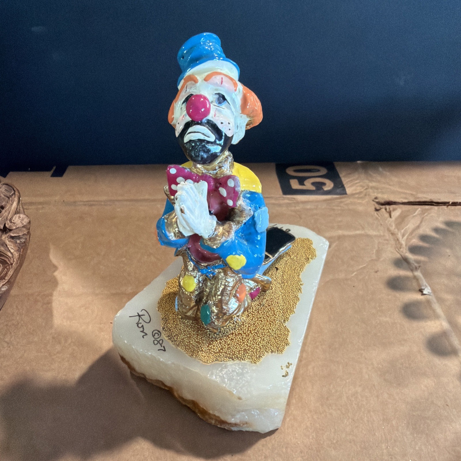 Vintage Signed RON LEE Clown Figurine 1987 “Hobo Joe Praying\ Vintage Signed RON LEE Clown Figurine 1987 “Hobo Joe Praying\