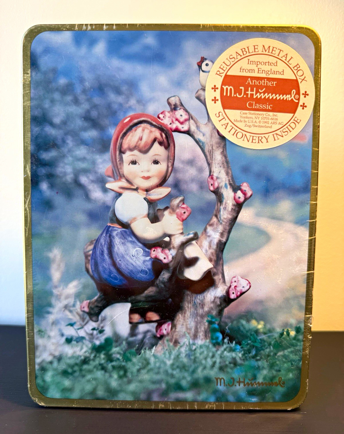 1993 M.J. Hummel Apple Tree Girl HUM 141 Stationery Tin Sealed Goebel Vintage 1993 M.J. Hummel Apple Tree Girl HUM 141 Stationery Tin Sealed Goebel Vintage