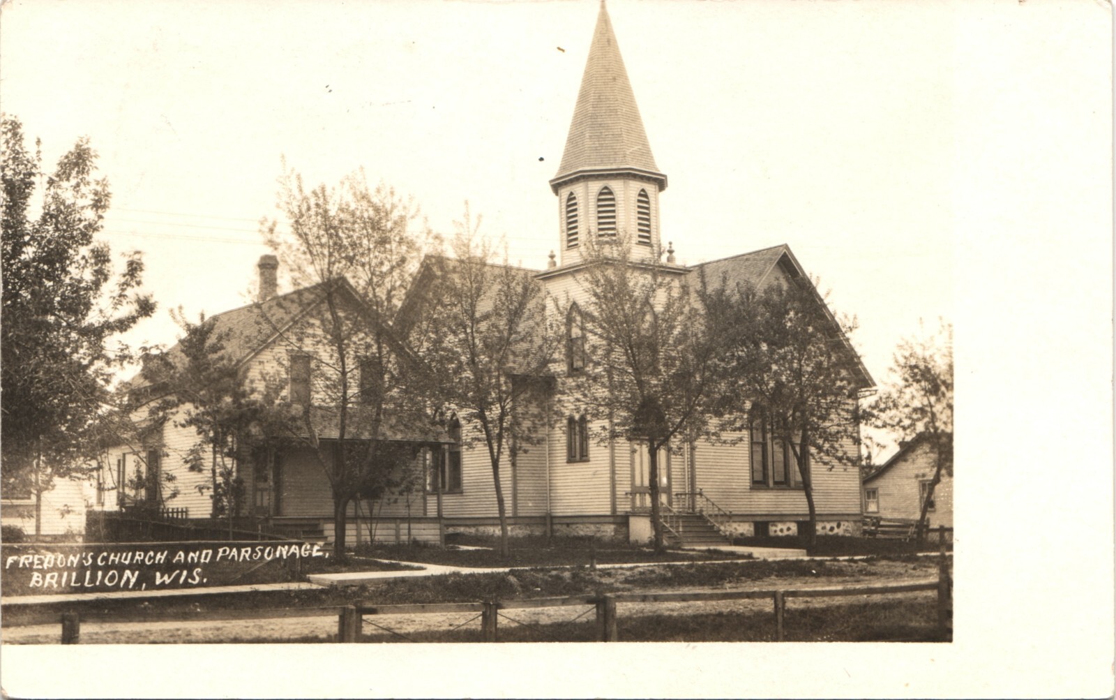 FREDON'S CHURCH & PARSONAGE c1910 brillion wi real photo postcard rppc wisconsin FREDON'S CHURCH & PARSONAGE c1910 brillion wi real photo postcard rppc wisconsin