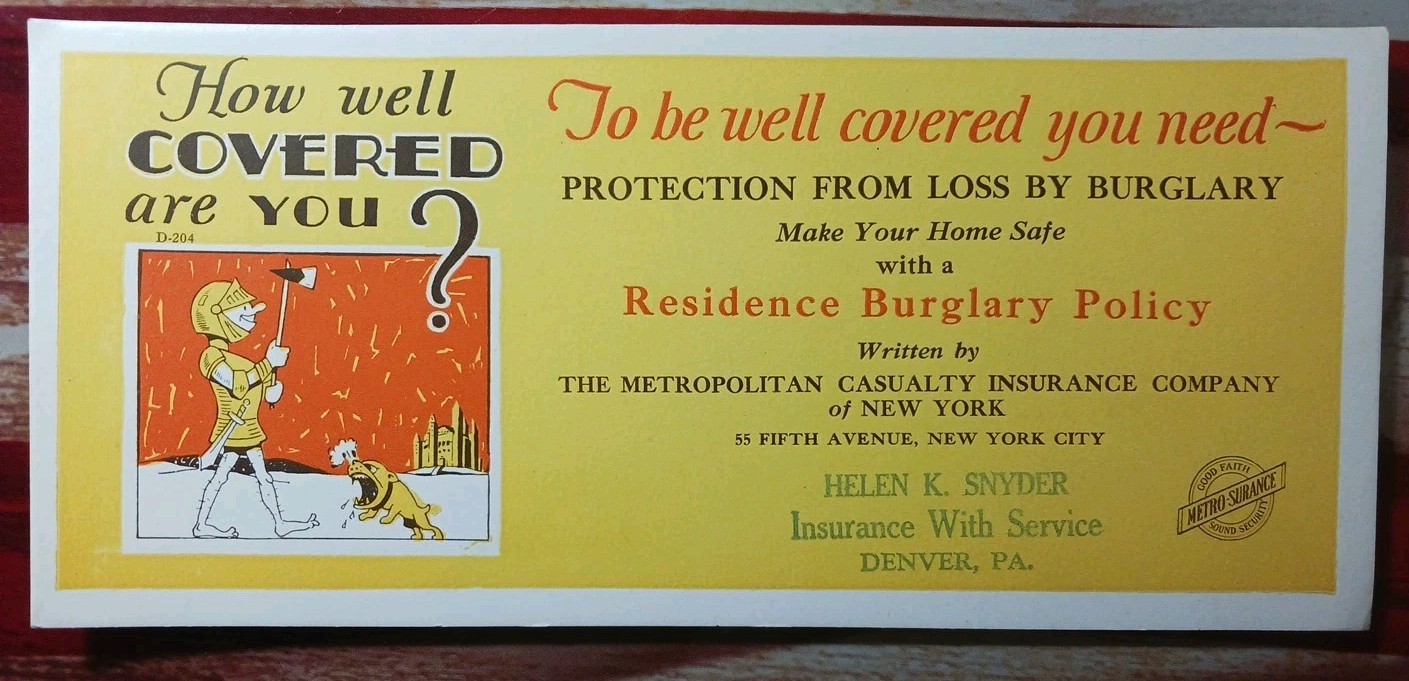 VINTAGE large Ink Blotter HELEN SNYDER Denver Colorado Metropolitan Insurance 