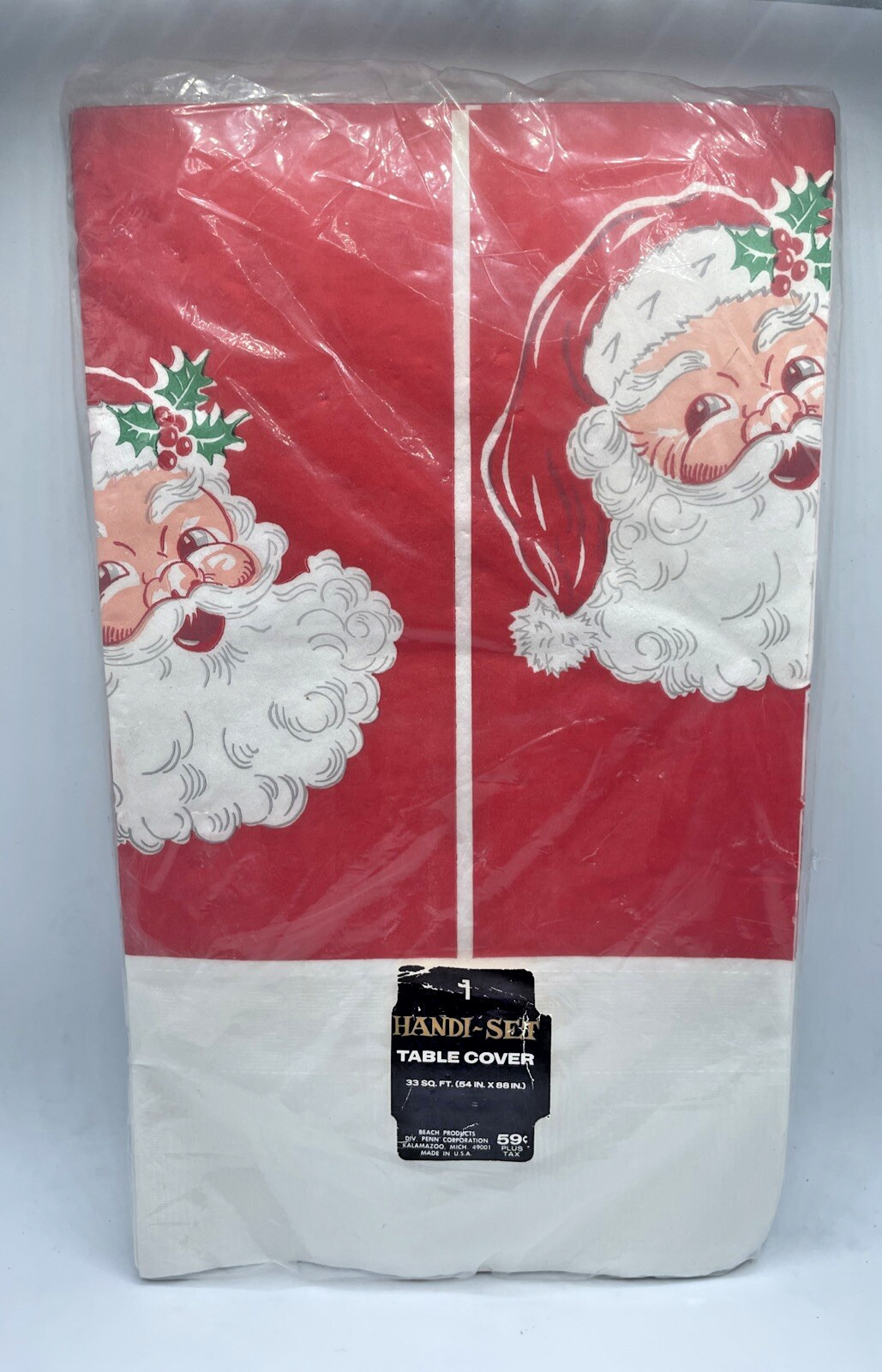 Vintage Handi-Set Red Christmas Santa Claus Paper Table Cover Tablecloth 54x 88 Vintage Handi-Set Red Christmas Santa Claus Paper Table Cover Tablecloth 54x 88
