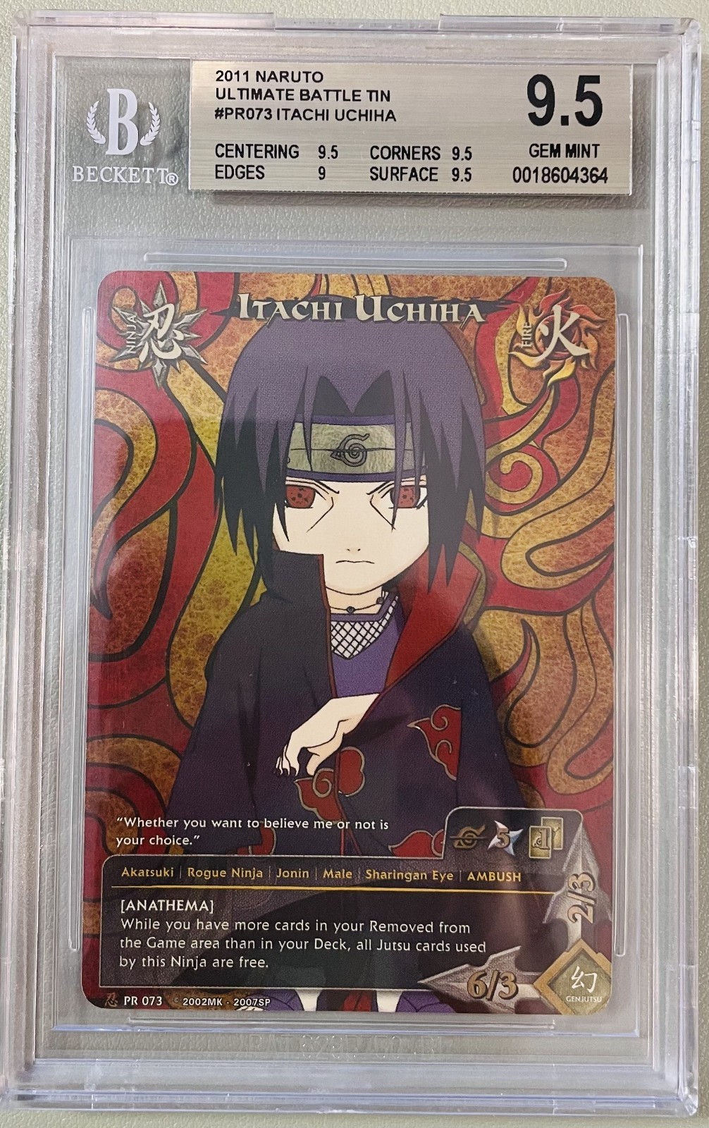 2011 NARUTO CCG ULTIMATE BATTLE TINS #PR073 ITACHI UCHIHA BGS 9.5 2011 NARUTO CCG ULTIMATE BATTLE TINS #PR073 ITACHI UCHIHA BGS 9.5