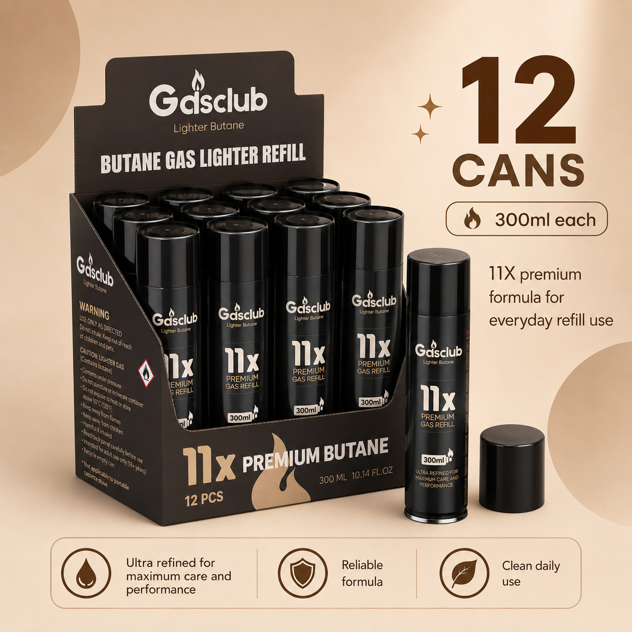 11X Refined Butane Lighter Gas Fuel Refill Gasclub 300ML 10.14 oZ 12/24 Can 11X Refined Butane Lighter Gas Fuel Refill Gasclub 300ML 10.14 oZ 12/24 Can
