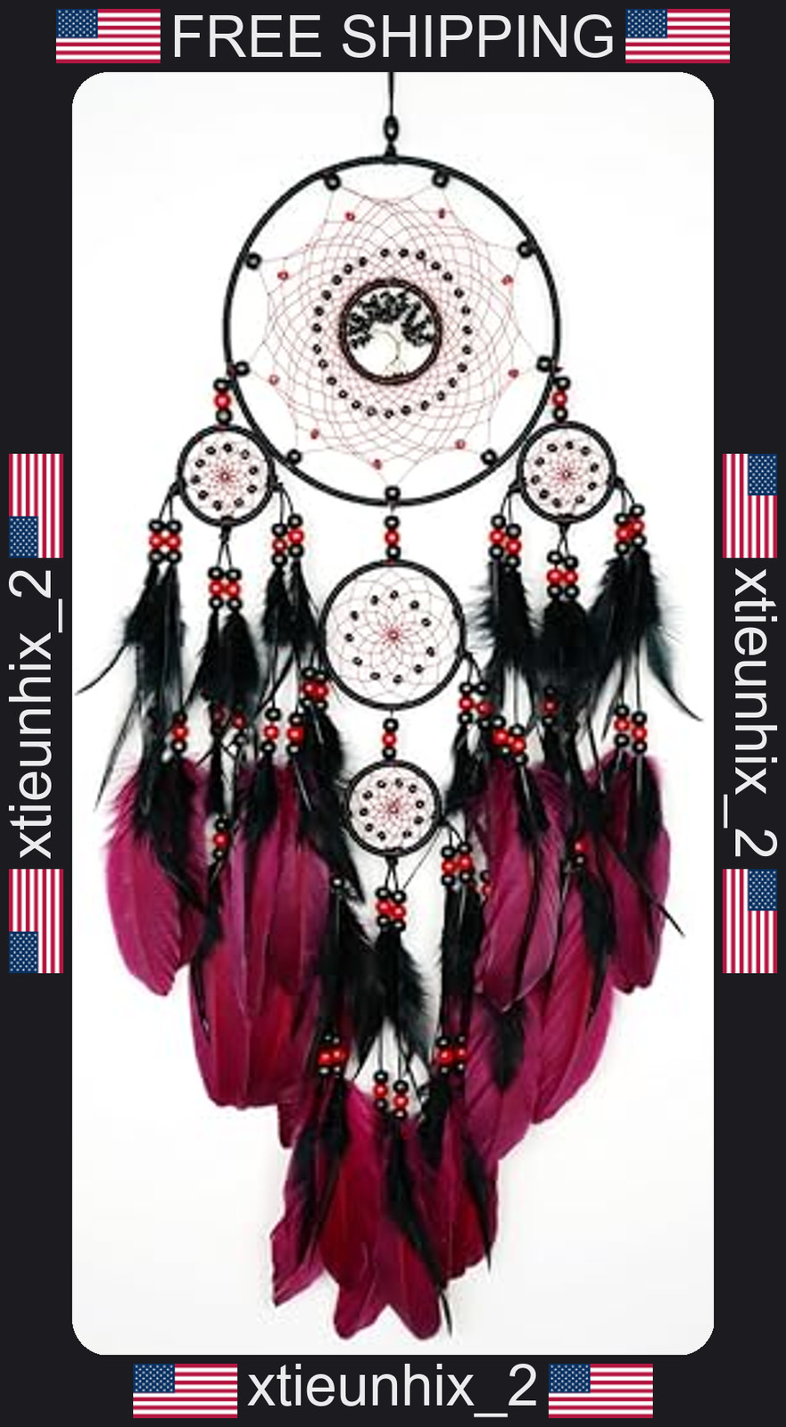 Boho Handmade Dream Catcher Wall Hanging with Feathers and Beads