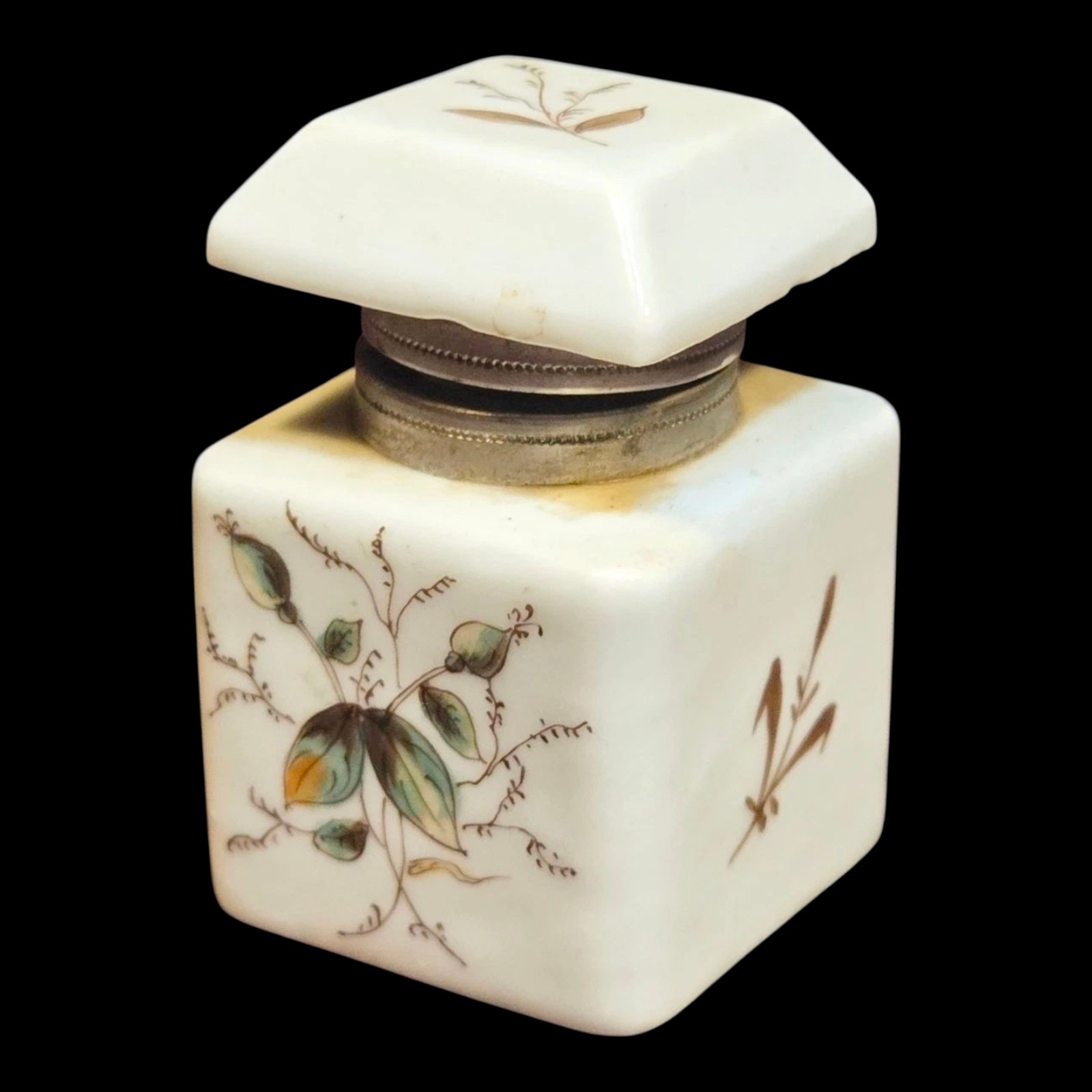 Antique Old Paris Style Porcelain Square Ink Well Late 1800's Aesthetic Movement Antique Old Paris Style Porcelain Square Ink Well Late 1800's Aesthetic Movement