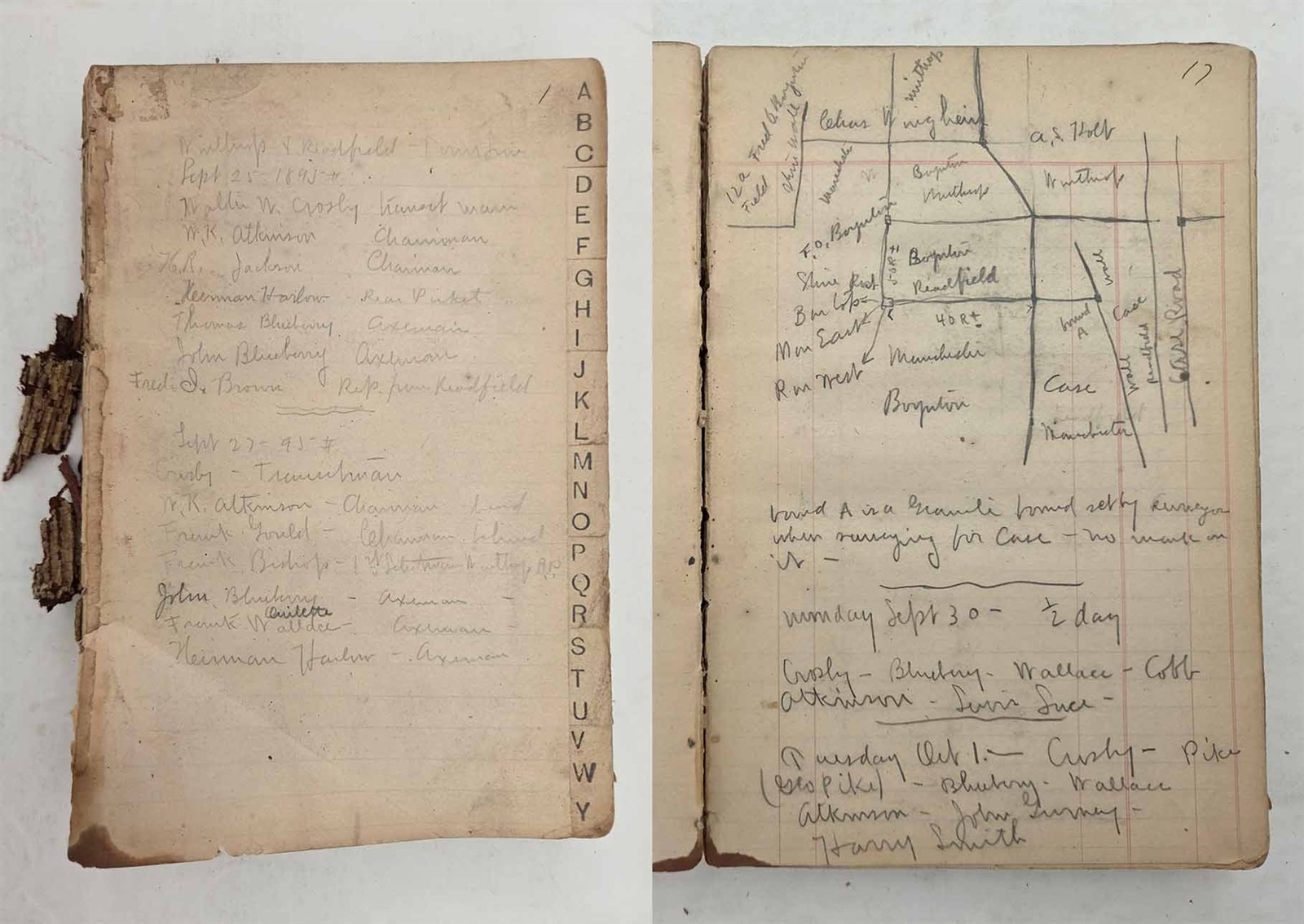 1896 antique MAINE LAND SURVEYOR FIELD BOOK augusta me MAPS PLATS ENGINEER