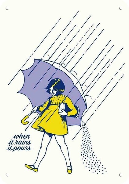 1968 MORTON'S SALT Girl Umbrella Rains it Pours DECORATIVE REPLICA METAL SIGN 1968 MORTON'S SALT Girl Umbrella Rains it Pours DECORATIVE REPLICA METAL SIGN